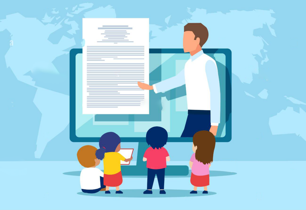 cartoon teacher teaching children