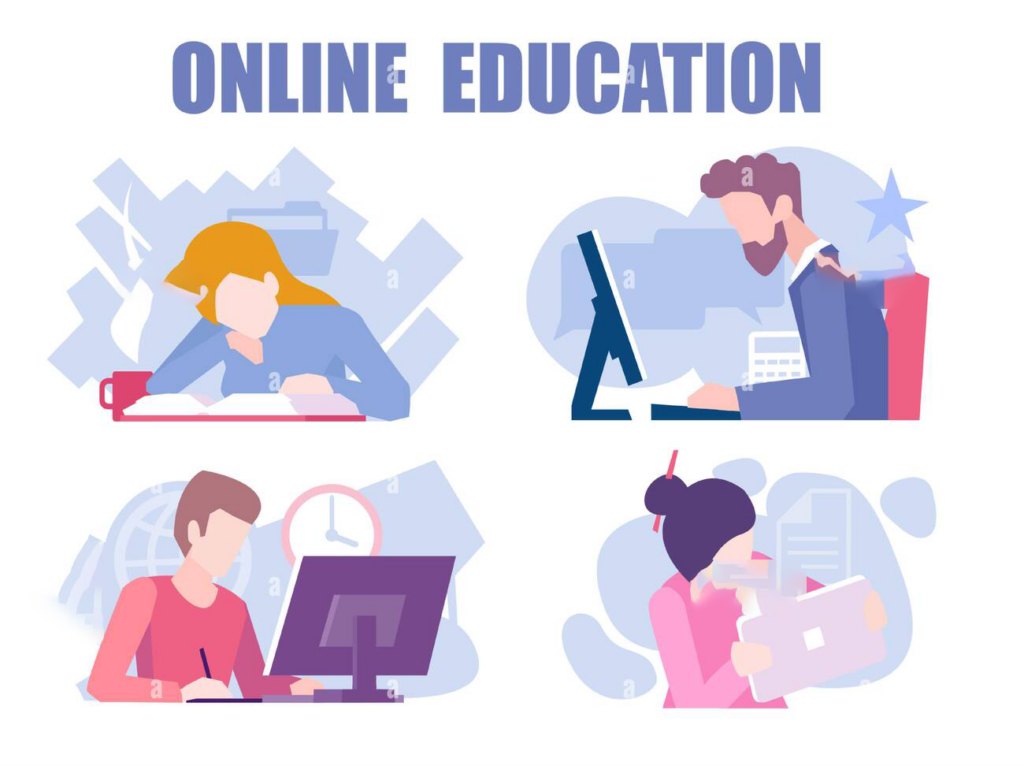distance education concept vector of students training taking courses learning watching video tutorials online 2bwfykc
