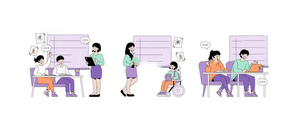 vector illustration of students and teacher